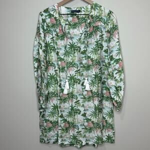 Vineyard Vines Tropical Print Swim Beach Cover-Up Size L Palm Trees Pool Resort